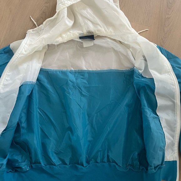 Vintage Y2K NIKE Windbreaker Jacket Coat Blue and White Women's Large Hooded - Picture 6 of 6